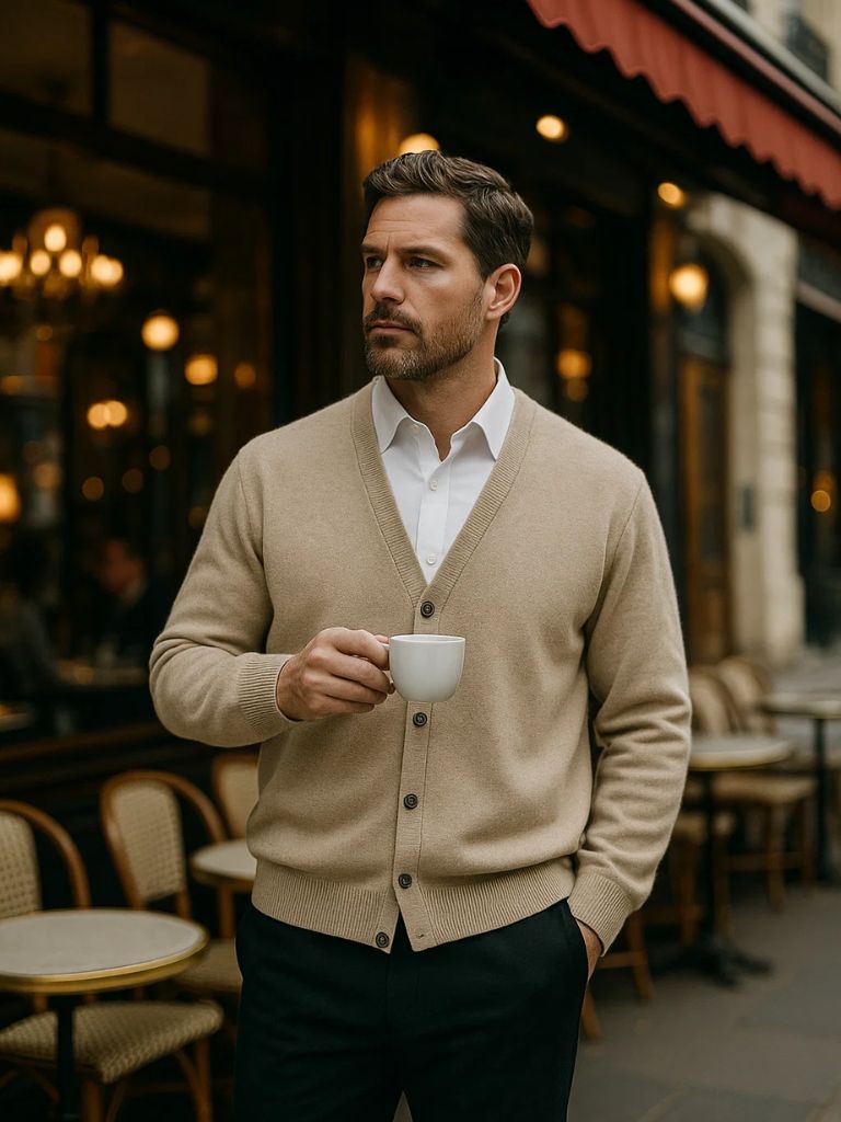 100% Wełna Merino Sweter Kardigan z Dekoltem w Serek
