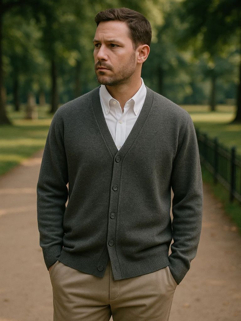 100% Wełna Merino Sweter Kardigan z Dekoltem w Serek
