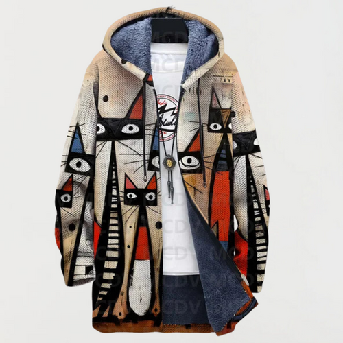 Cleo | Abstrakcyjna Bluza z Kapturem z Kotem