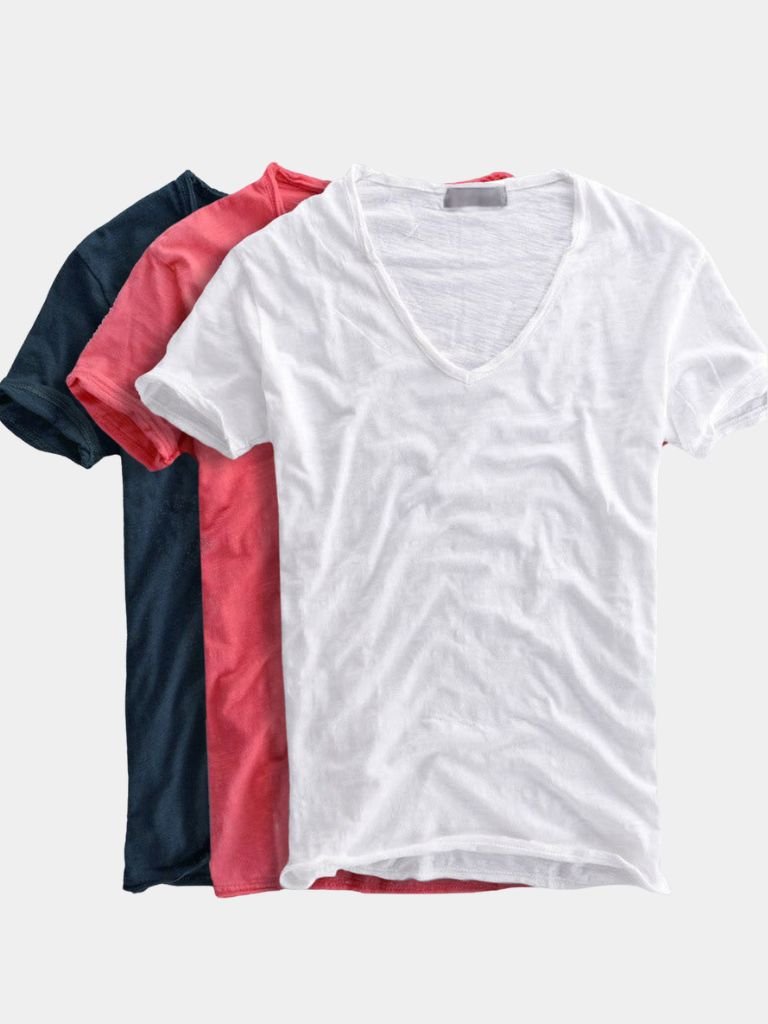 Albo Klasyczna lniana koszulka V Neck