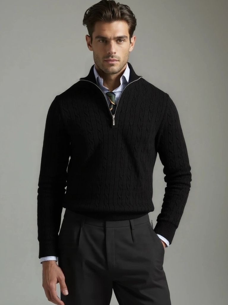 Sweter z dzianiny warkoczowej z zamkiem