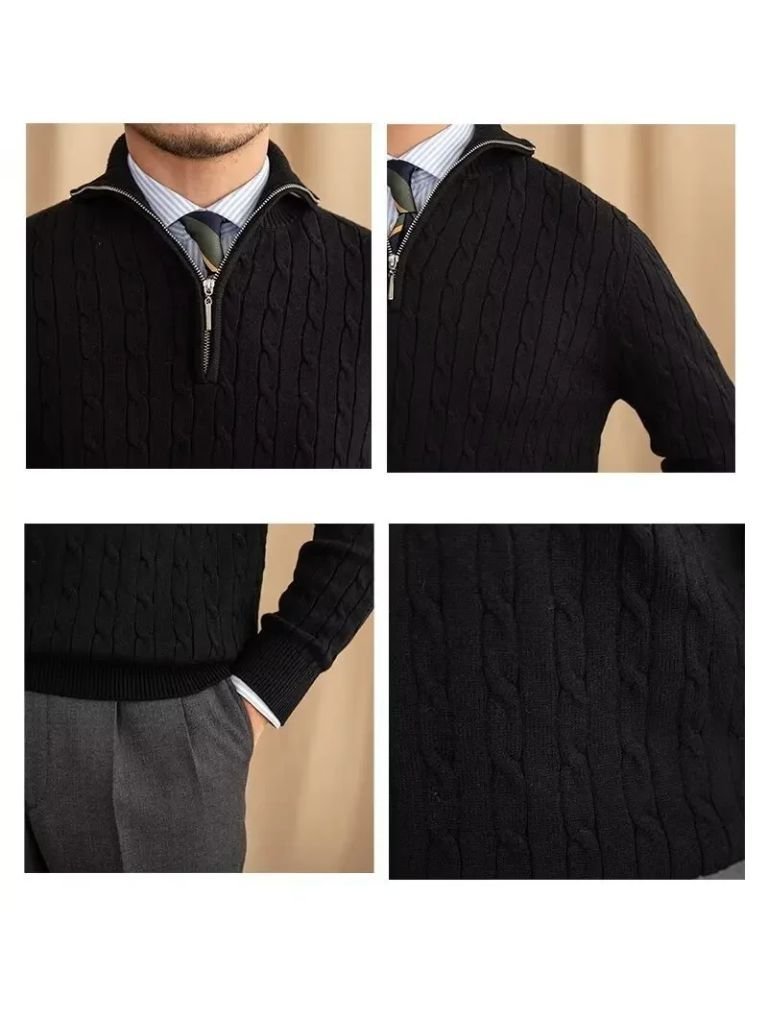 Sweter z dzianiny warkoczowej z zamkiem