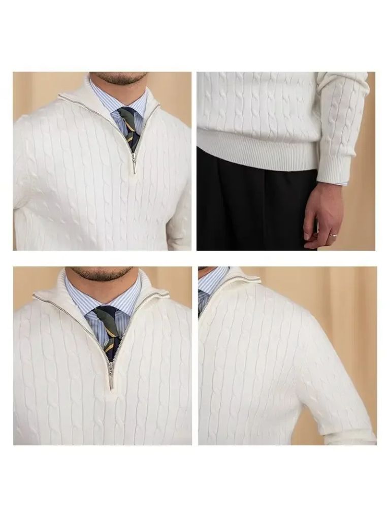 Sweter z dzianiny warkoczowej z zamkiem