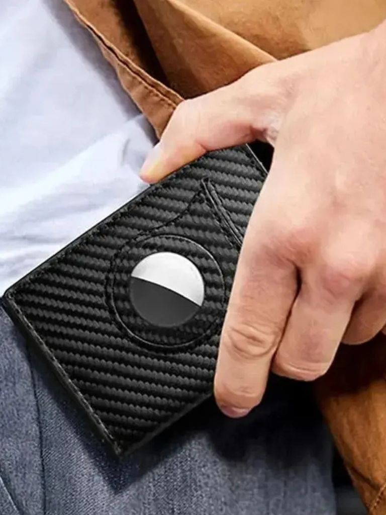 Portfel z włókna węglowego z uchwytem na Air Tag, z blokadą RFID