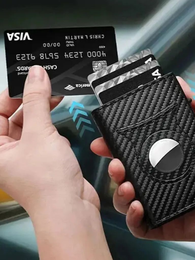 Portfel z włókna węglowego z uchwytem na Air Tag, z blokadą RFID