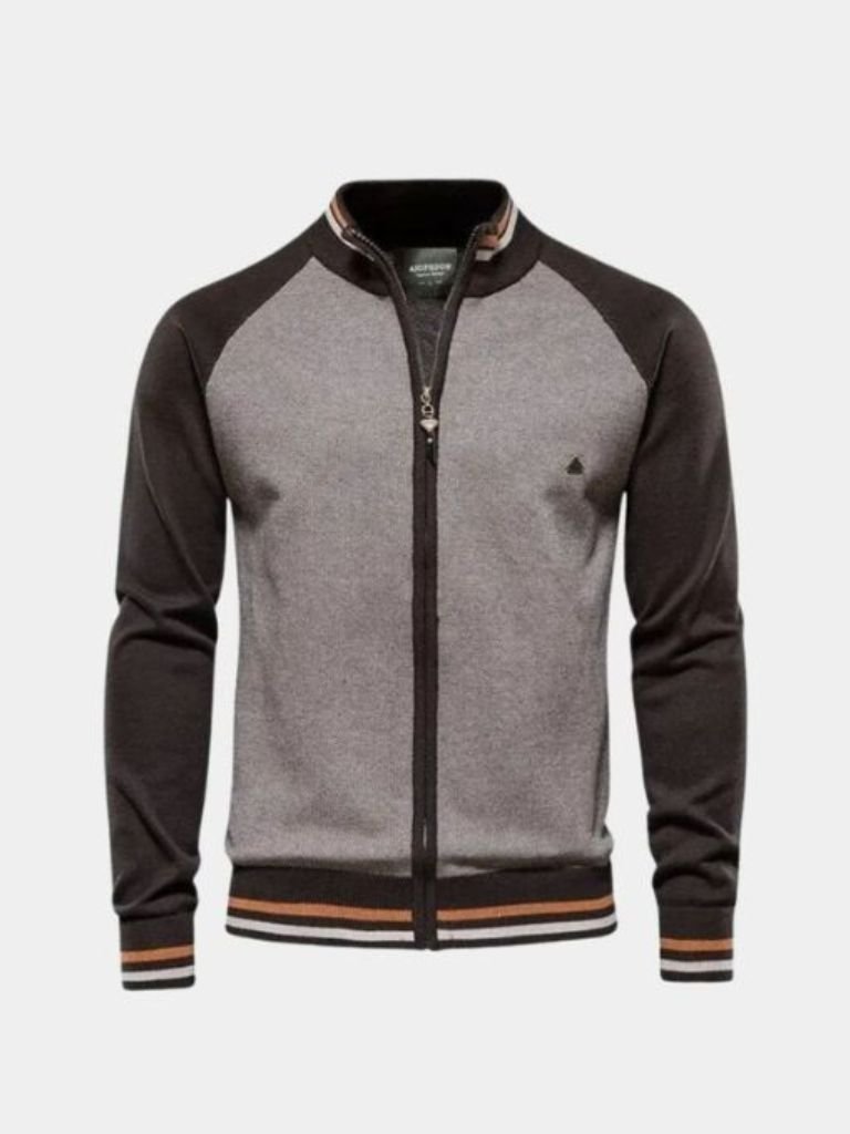 Block Colour Zipped Cardigan Sweater