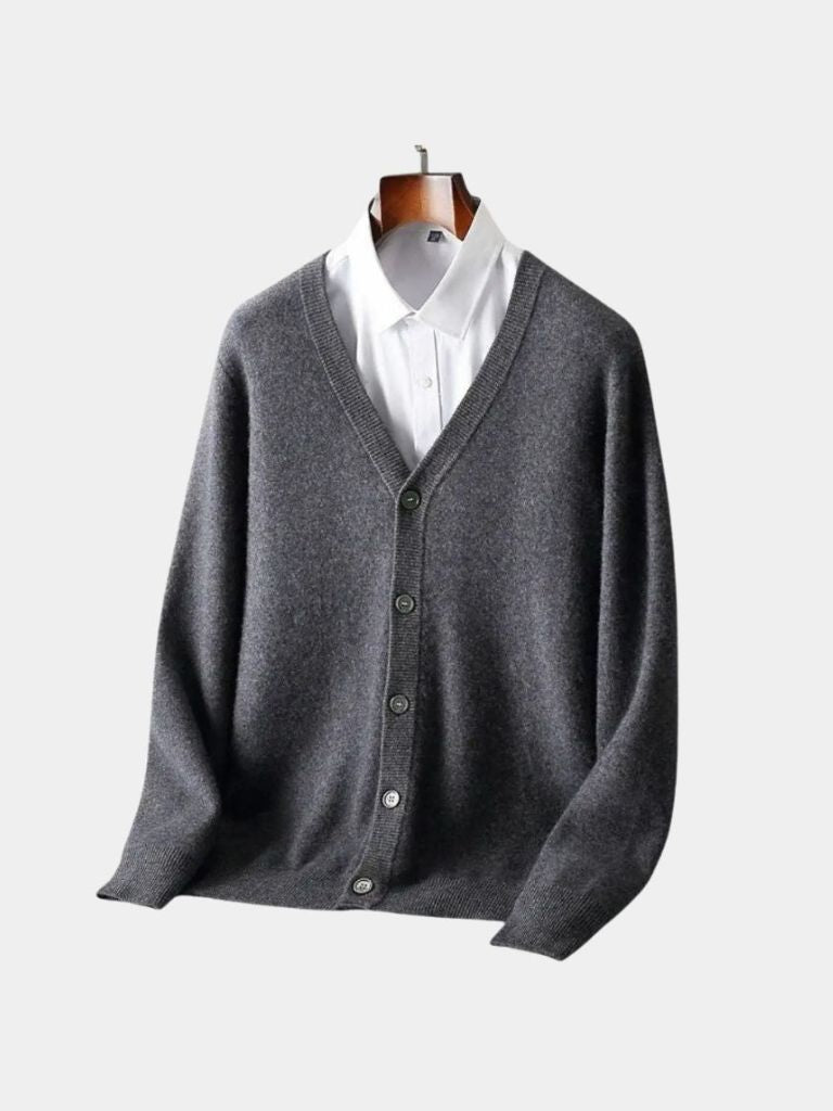 100% Wełna Merino Sweter Kardigan z Dekoltem w Serek