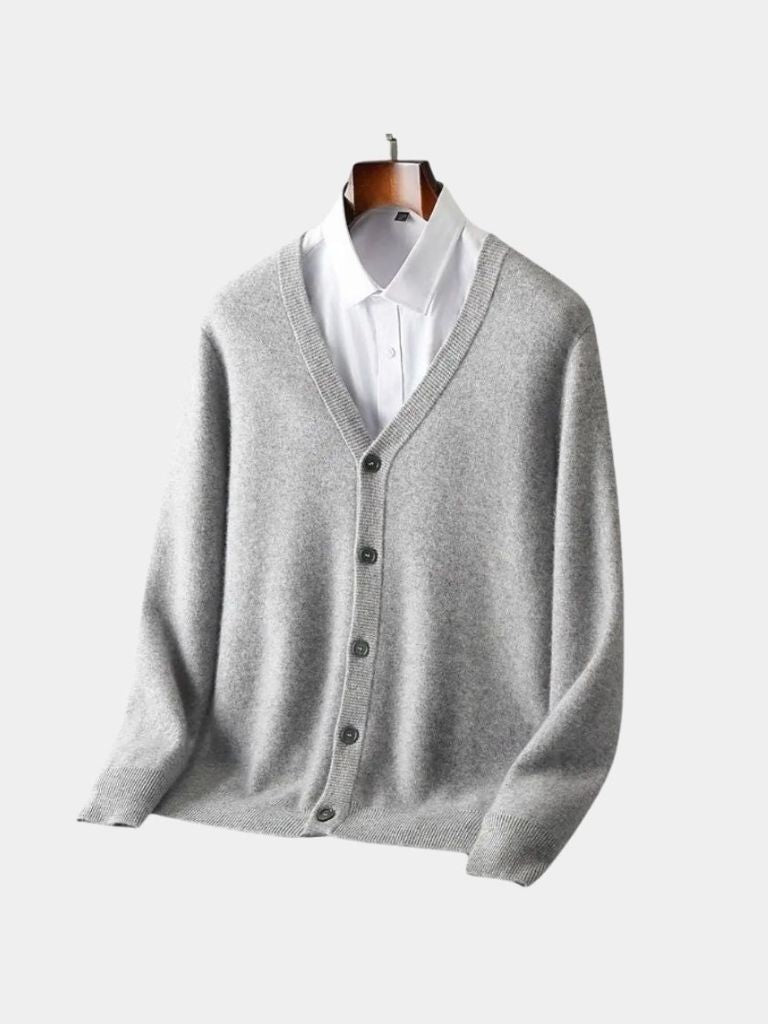 100% Wełna Merino Sweter Kardigan z Dekoltem w Serek