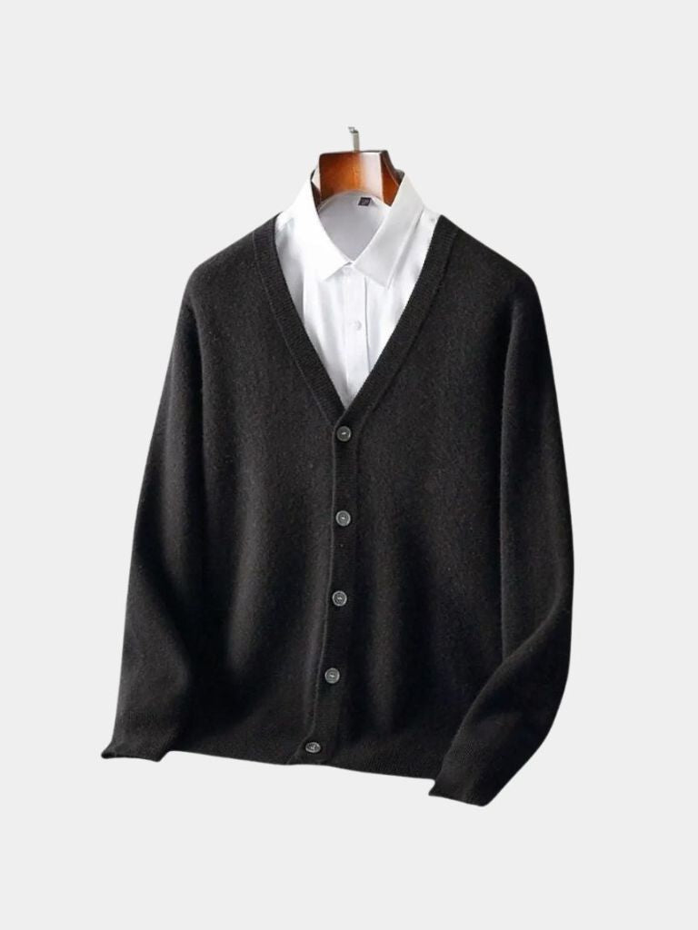100% Wełna Merino Sweter Kardigan z Dekoltem w Serek
