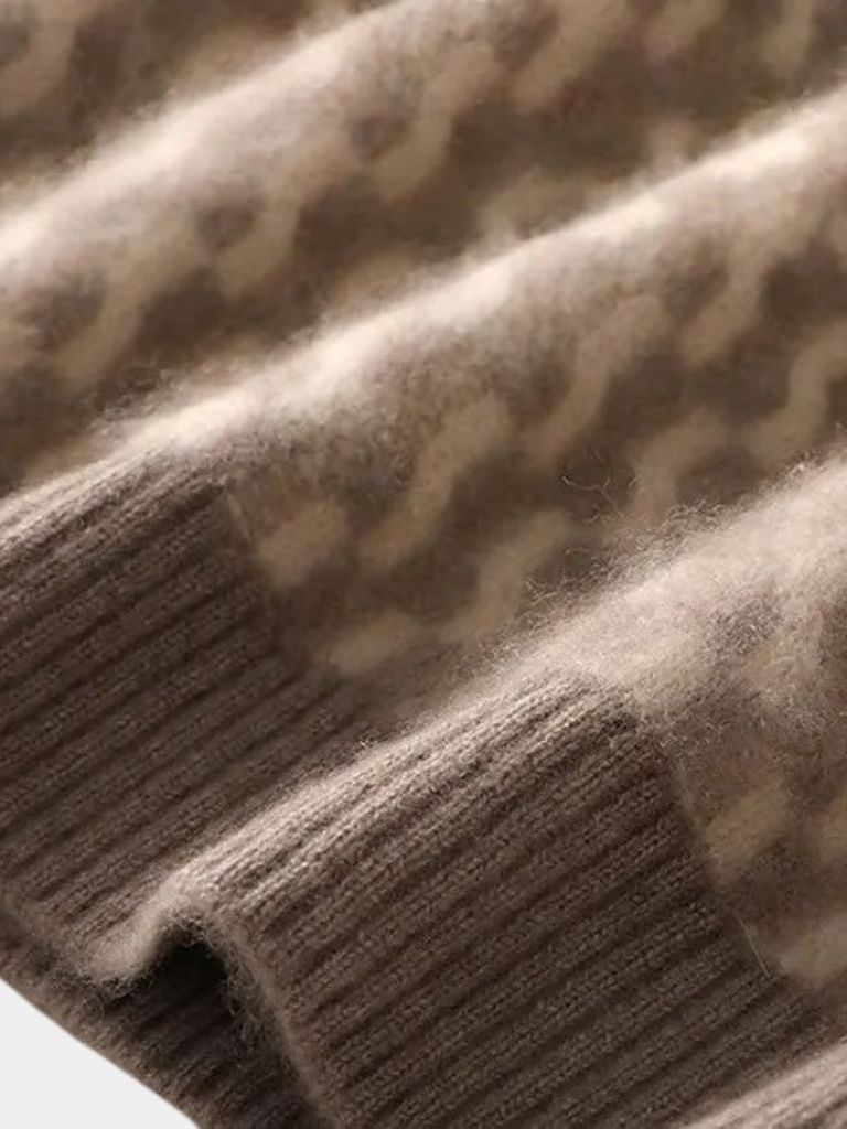 100% Wełniany Geometriczny Sweter z Okrągłym Dekoltem