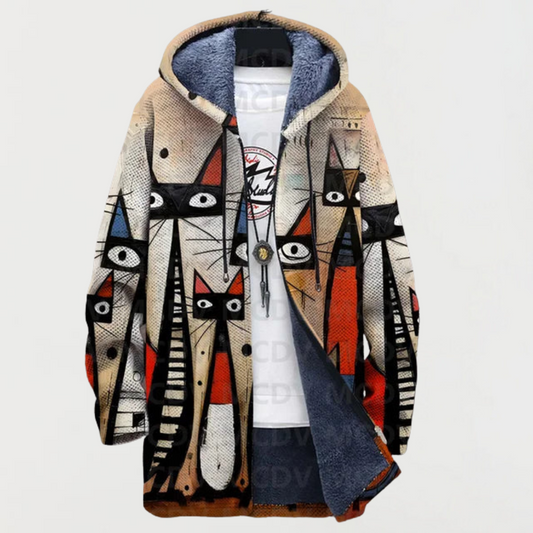 Cleo | Abstrakcyjna Bluza z Kapturem z Kotem