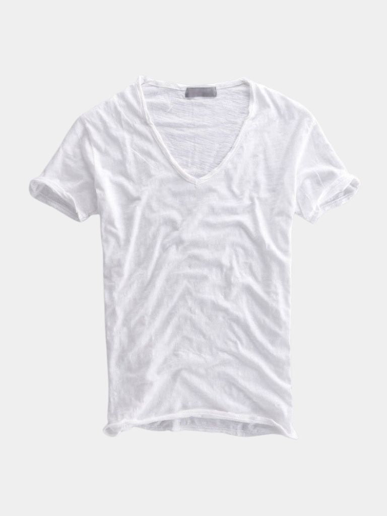 Albo Klasyczna lniana koszulka V Neck