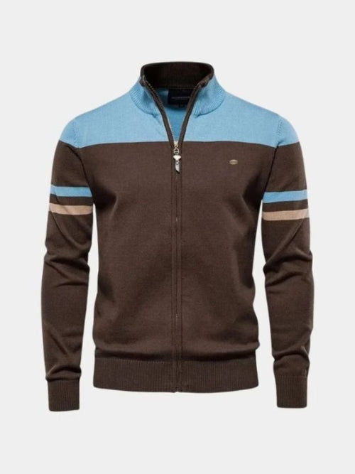 Sweter Kardigan z Zipperem i Stojącym Kołnierzem