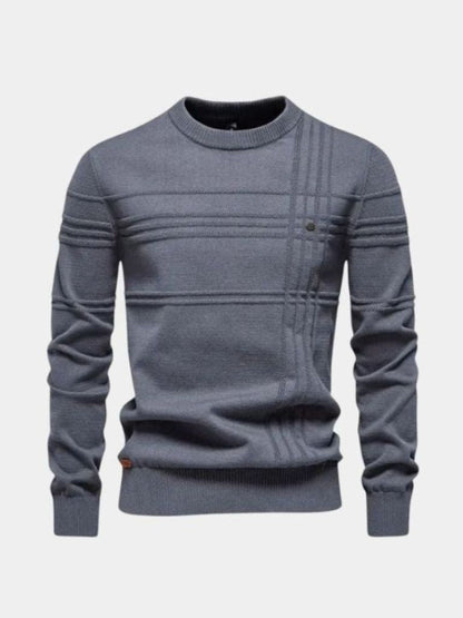Striped Cotton Knit Sweater with Round Neck