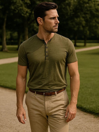 Basic Casual Henley Neck T-Shirt