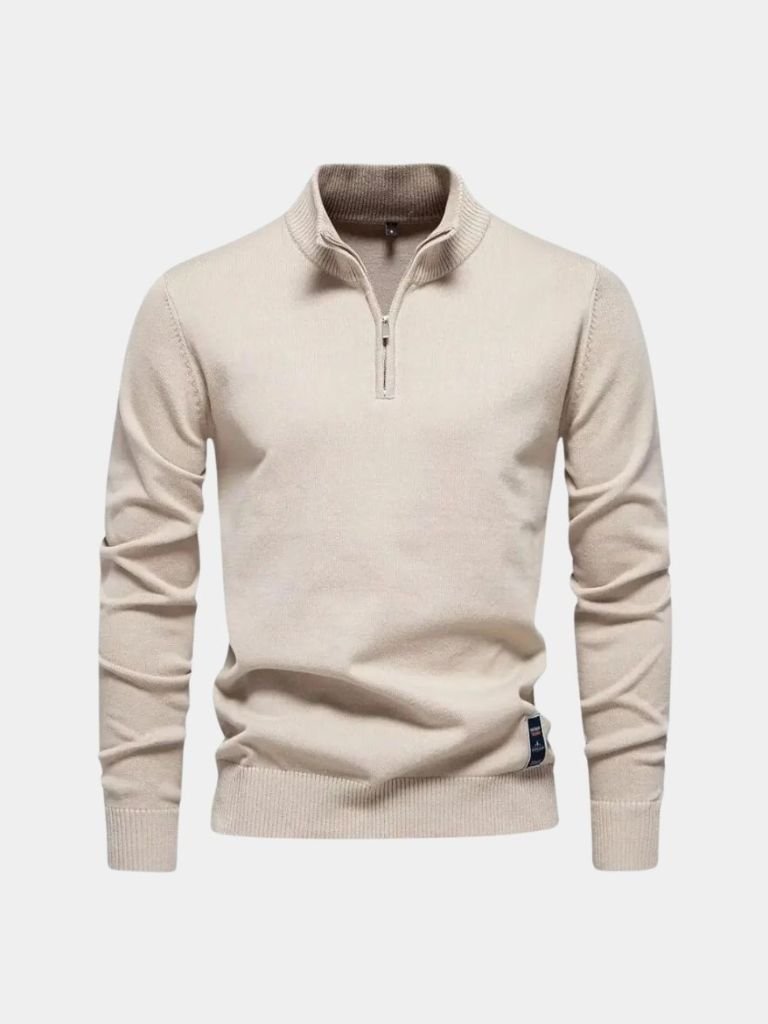 Sweter Kardigan z Pół-Zipem w Jednolitym Kolorze