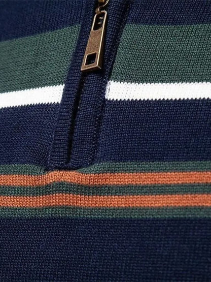 Sweter z dzianiny w paski z zamkiem błyskawicznym
