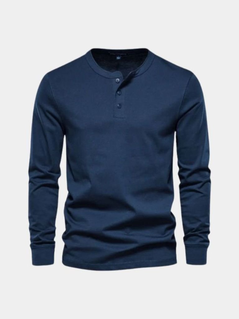 Minimalistyczna Koszulka z Długim Rękawem i Dekoltem Henley