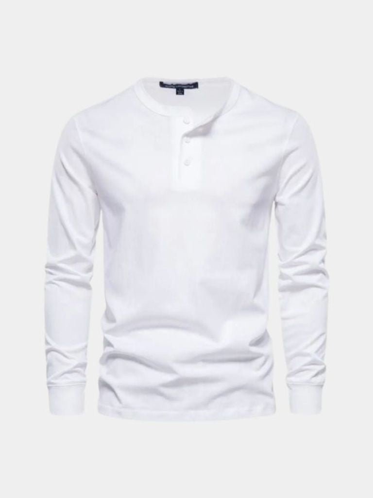 Minimalistyczna Koszulka z Długim Rękawem i Dekoltem Henley