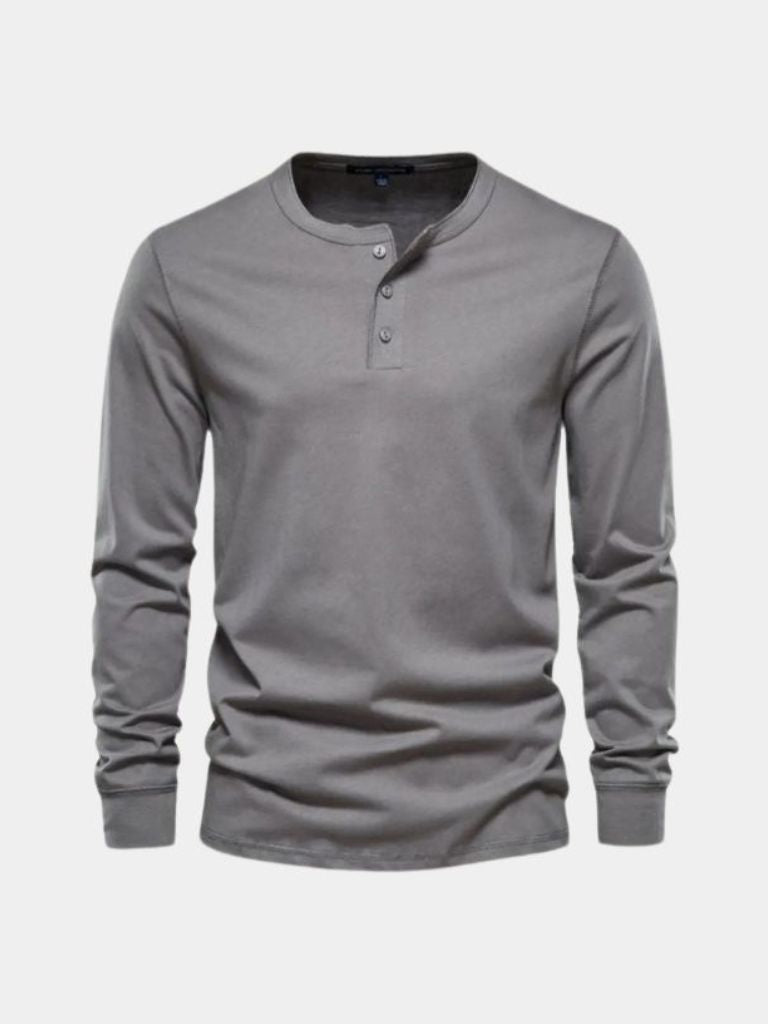 Minimalistyczna Koszulka z Długim Rękawem i Dekoltem Henley