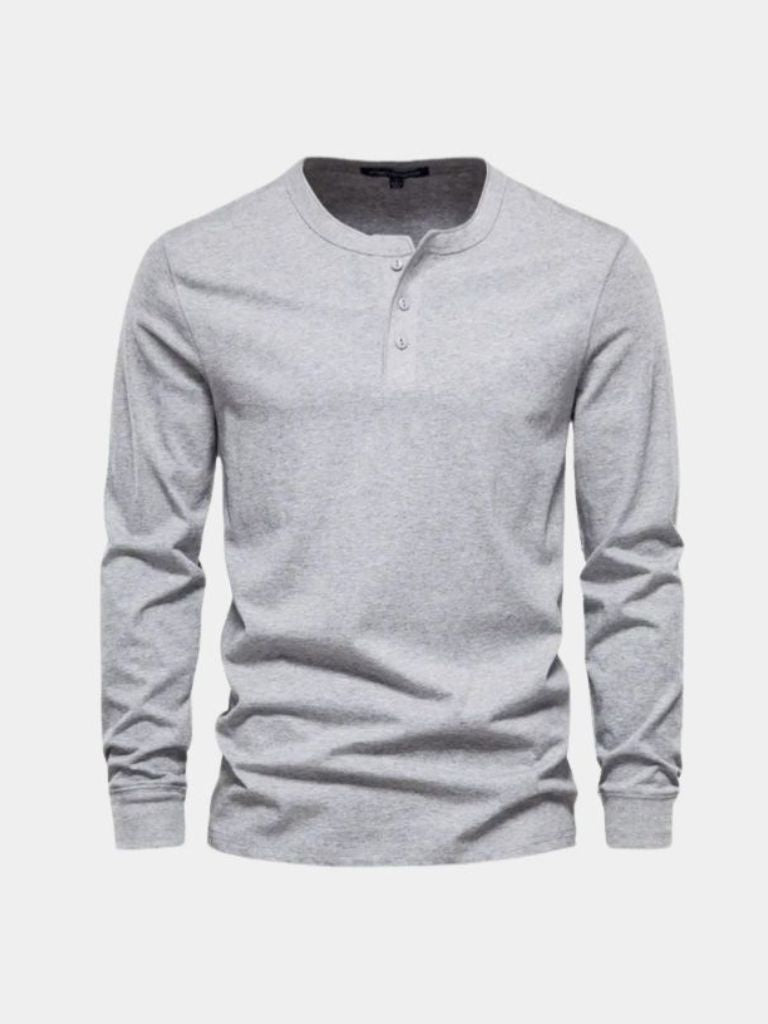 Minimalistyczna Koszulka z Długim Rękawem i Dekoltem Henley
