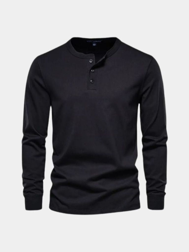 Minimalistyczna Koszulka z Długim Rękawem i Dekoltem Henley