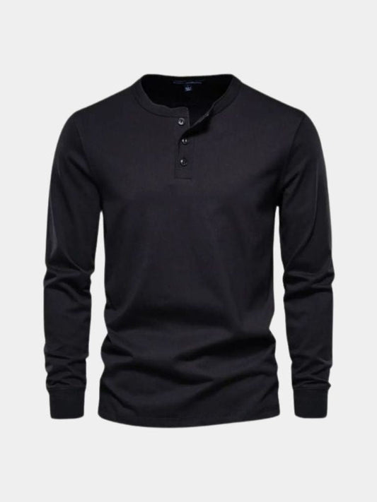 Minimalistyczna Koszulka z Długim Rękawem i Dekoltem Henley