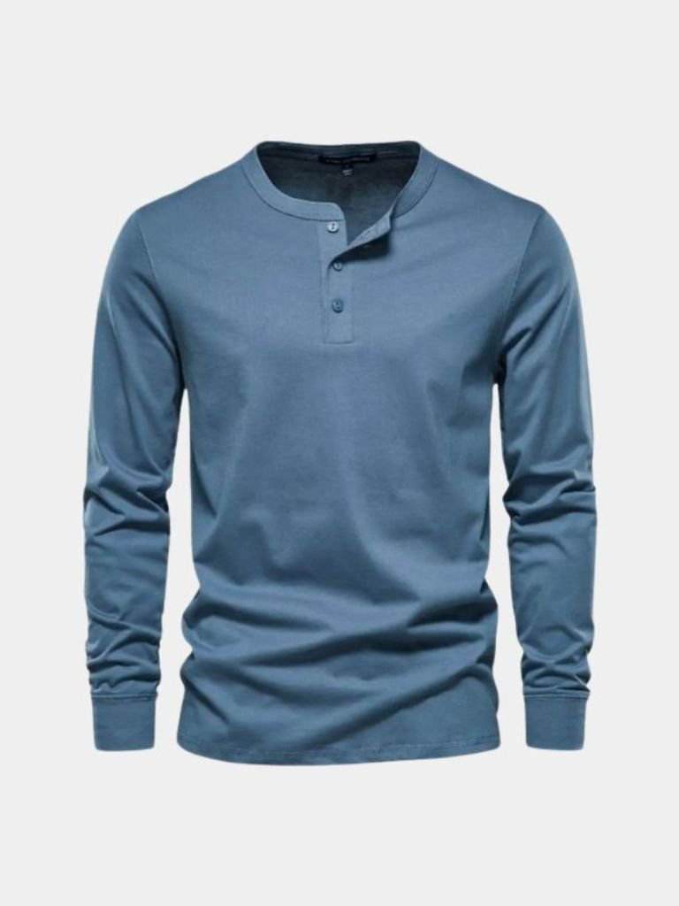 Minimalistyczna Koszulka z Długim Rękawem i Dekoltem Henley