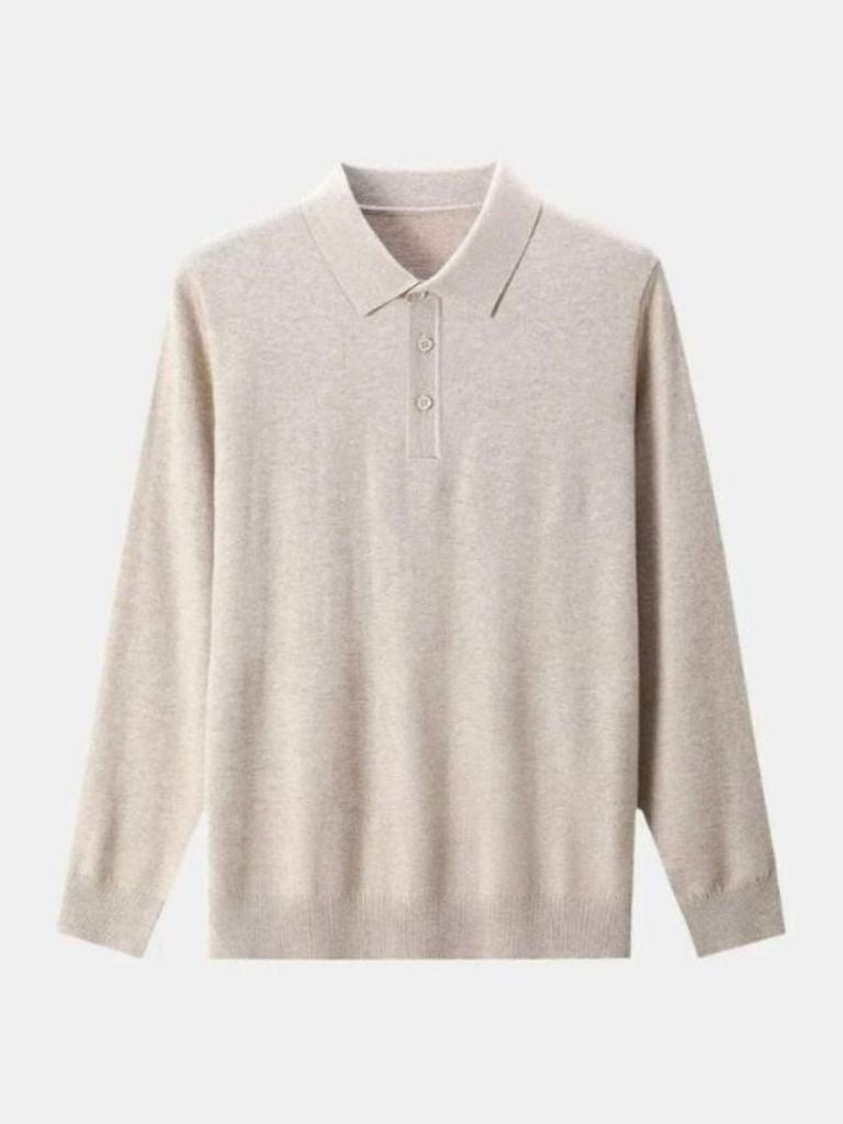 Sweter Polo z Wełny z Guzikami